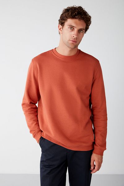 GRIMELANGE Travis Herren-Sweatshirt aus Bio-Stoff, weich, reguläre Passform, Rundhalsausschnitt, Orange