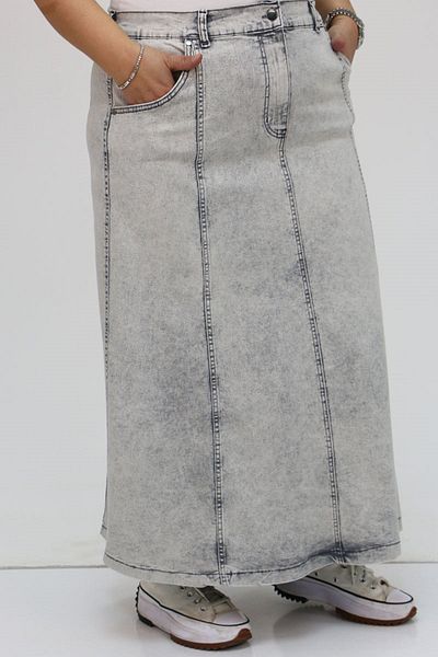 Eslina 45007 Plus Size Piece Stone Detailed Denim Skirt - Gray