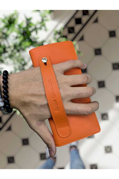 VİSSO Visso 701 - Genuine Leather, Orange Color, Unisex Handbag with Phone Compartment, Paper Money Case