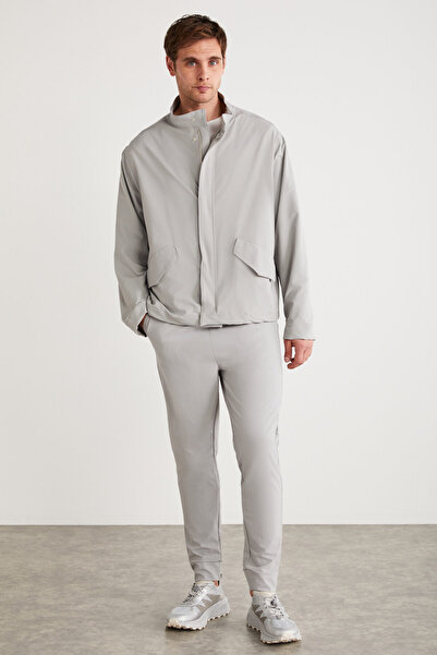 GRIMELANGE Roger Men's Stretching - Gray Jacket with Technical Fabric, Double Zipper, Lining, Arm Cuffs, Flap Pockets