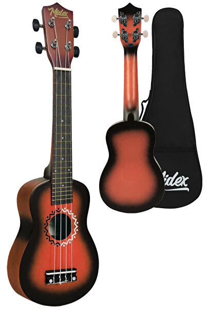 Midex UKX-600RD Sunburs Effect Mahon Concert Ukulele Set Complet