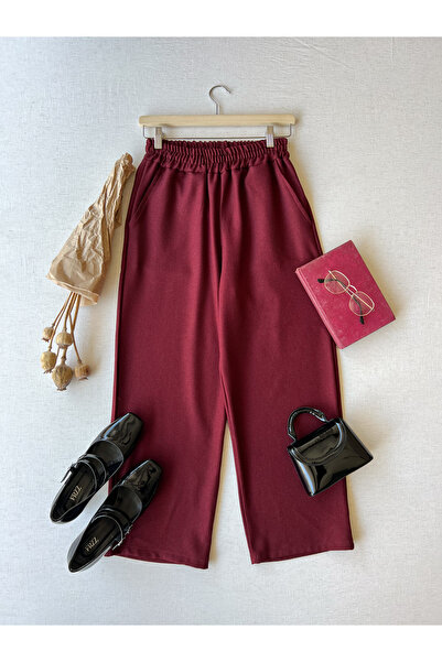KÜÇÜĞÜM BUTİK Παντελόνι με εφέ μαλλί σε χρώμα μπορντό