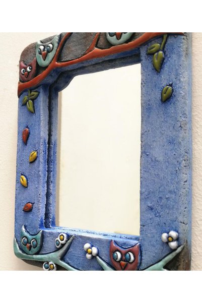 SUME Özel Tasarım Baykuş Süslemeli Seramik Çerçeve Ayna 14.5 x 10 cm