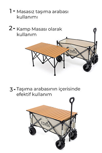 Ecrou Katlanabilir, Taşınabilir Vagon Metal Masalı Kamp Ve Piknik Taşıma Pazar Arabası Bej