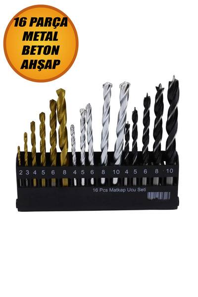 NUBLADO BRO Matkap Ucu Set 16'lı Paket Beton Duvar Ahşap Metal Çelik Delme De...