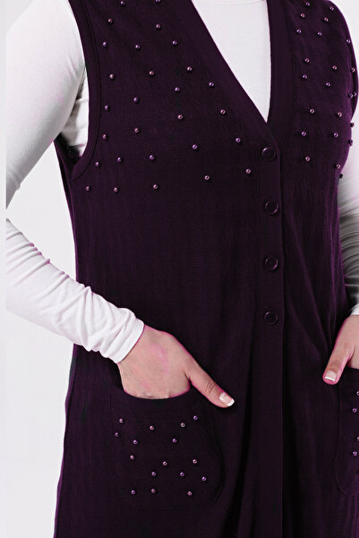 Laden Knitwear Large Women's Size Seasonal Mother Long Stone Purple Vest