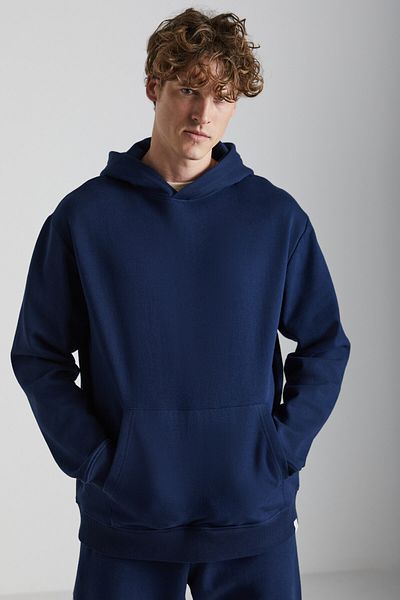 GRIMELANGE Cartmel Men's Sweatshirt - Comfortable Fit, Kangaroo Pocket, Hooded, Navy Blue, 3 Thread