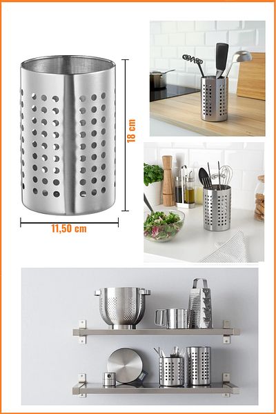 IKEA Στρογγυλή θήκη μαχαιροπήρουνων από ανοξείδωτο ατσάλι / θήκη μαχαιροπήρουνων / 18 cm