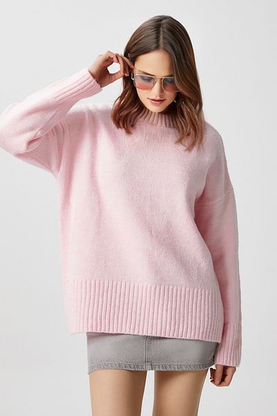 Ritnice Pulover de damă Homy Soft Crew Deck Soft Pink Oversize Knitwear