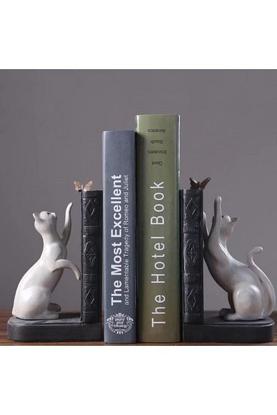 SUME Decorative Cat Figured Butterfly Detailed Double Book Holder Book Support Decorative Object