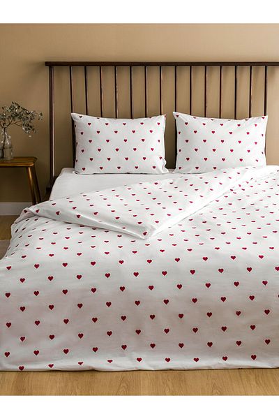 LC Waikiki Red Heart Patterned 100% Cotton Double Duvet Cover Set 200 X 220 cm