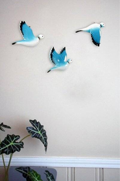 SUME Dekoratif Üçlü Güvercin Duvar Süsü Üçlü Kuş Ev Dekoru