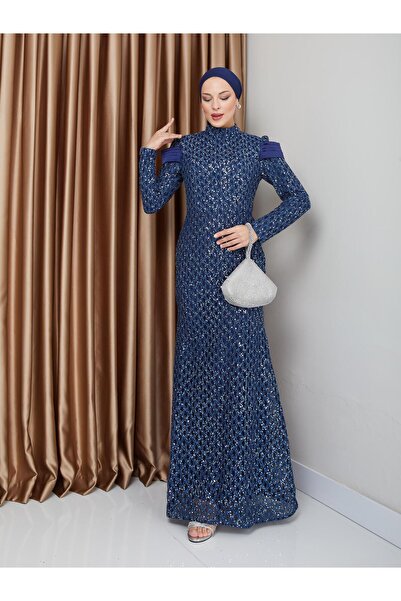 Olcay Večerní šaty z rybího hidžábu - lak 1676 se saténovým detailem a flitrovým hráškem