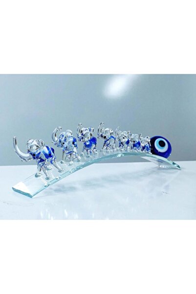 SUME Nazar Boncuklu Yedili Fil Figürlü Cam Bereket Biblo