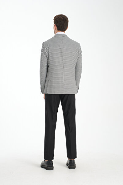 Frappoli Kazayağı Slim Fit Desenli Mono Yaka Çift Yırtmaçlı Astarlı Takim Elbise