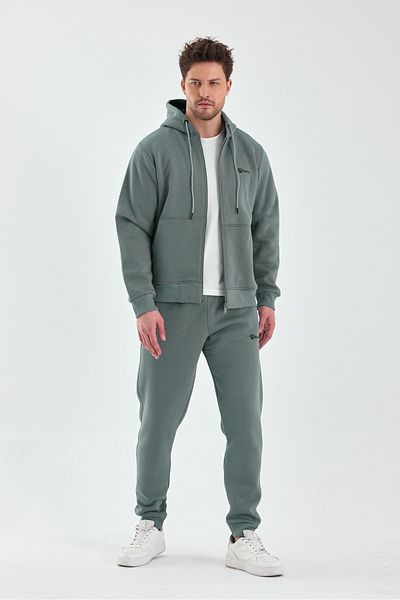 Piyera Men's Mint Tracksuit Set, Three Thread Hood, Zip Pocket - 5206