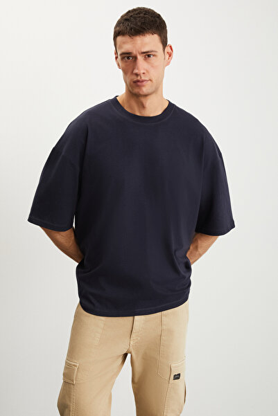 GRIMELANGE Ανδρικό Rhett - Μπλουζάκι Navy Blue Oversize, 100% οργανικό βαμβάκι, χαλαρή εφαρμογή