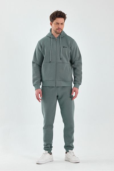 Piyera Men's Mint Tracksuit Set, Three Thread Hood, Zip Pocket - 5206