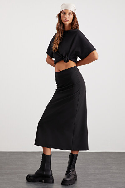 ETHIQUET ISLA Γυναικεία υφαντή υφασμάτινη φούστα με βαθύ σκίσιμο στην πλάτη, ...