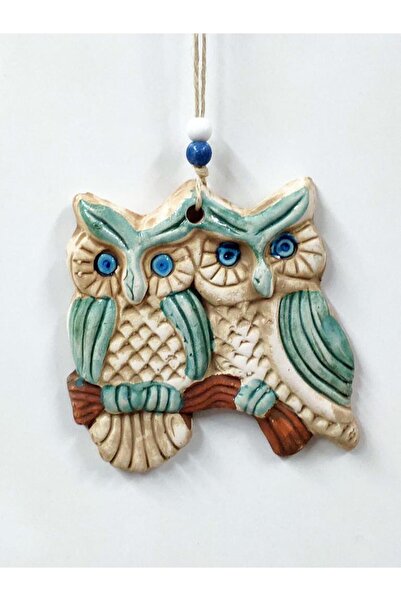 SUME Seramik Mini Baykuşlar Dekoratif Duvar Süsü 13x13 cm