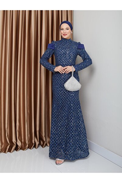 Olcay Večerní šaty z rybího hidžábu - lak 1676 se saténovým detailem a flitrovým hráškem