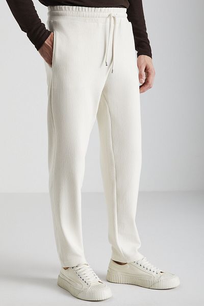 GRIMELANGE Berthola Men's Patterned Fabric Regular Fit Ottoman Quality Organic Cotton Ecru Sweatpants