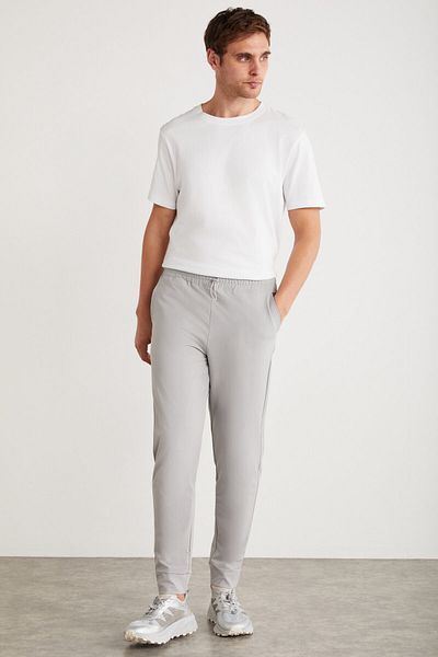 GRIMELANGE Cristian Men's Technical Fabric Gray Sweatpants with Elastic Waist and Stopper Detail