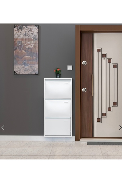 KASER 3’lü Metal ayakkabılık, Beyaz Ayakkabılık