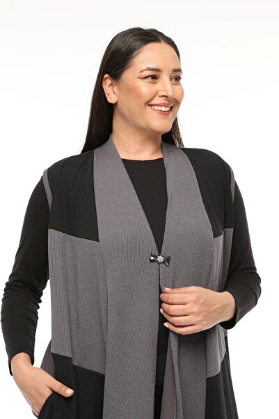 Laden Plus Size Women's Draped Seasonal High Quality Knitted Mother Asymmetrical Gray Vest