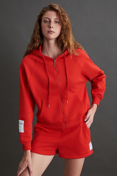 GRIMELANGE Lyka Women's Organic Cotton 3 Thread Raised Ornamental Label Detailed Regular Red Sweatshirt