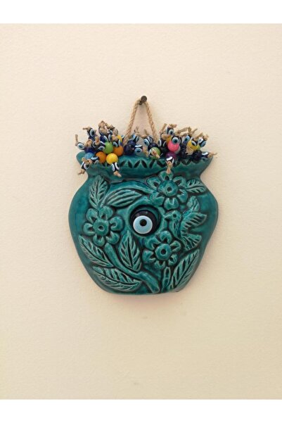 SUME Seramik Turkuaz Saksı Duvar Süsü Nazarlık Yazlık Dekor