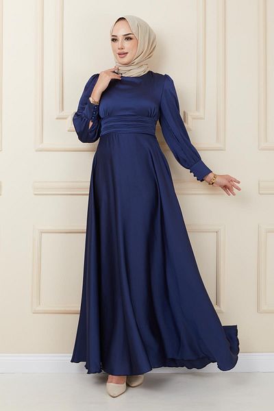 Olcay Abendkleid mit Taillenfalten und Gürtel MARINEBLAU 1595