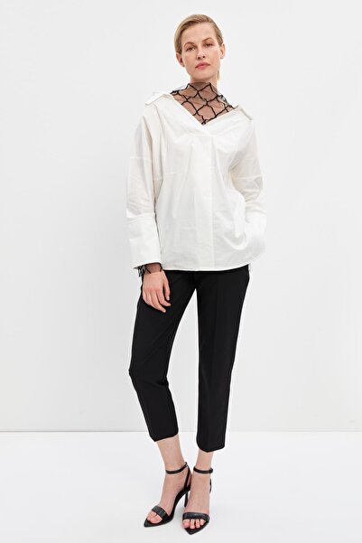 Setre White Long Sleeve Basic Shirt with Shoulder Detail