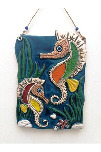 SUME Dekoratif Seramik Denizatı Çifti El Işi Duvar Süsü Büyük Boy Duvar Dekoru