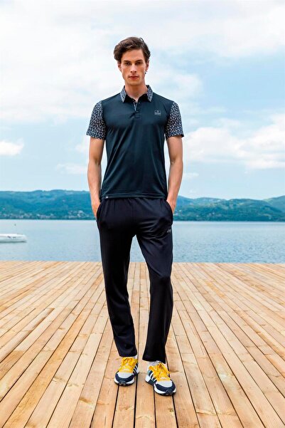 Piyera Navy Blue Polo Collar Men's Mini T-Shirt and Skinny Trousers Set - 113