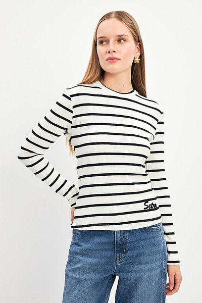 Setre Long Sleeve Ecru-black Striped Blouse