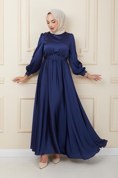 Olcay Ausgestelltes Abendkleid mit Gürtelzubehör MARINEBLAU 1602