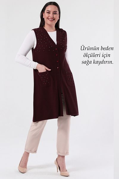 Laden Women's Knitwear Large Size Medium Thick Mother Long Stone Claret Red Vest