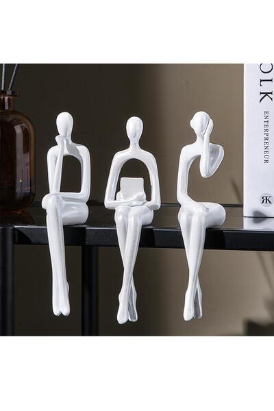 SUME İskandinav Tarz Dekoratif 3 Adet Soyut Düşünen Heykel Biblo Ev Dekorasyo...