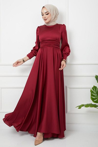 Olcay Rochie de seara cu curea cu pliuri in talie CLARET 1595