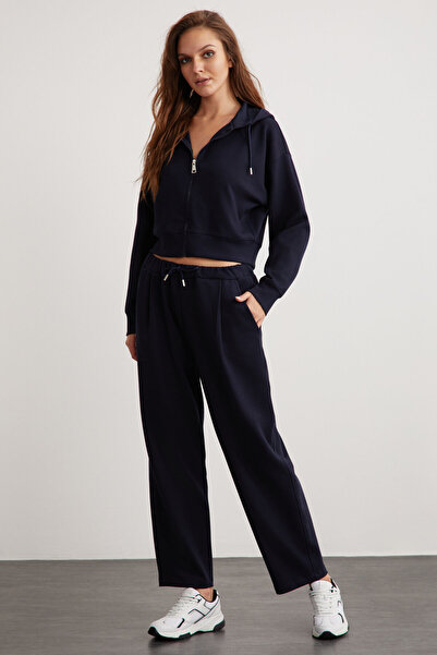 GRIMELANGE Gıada női elasztikus derék rövid, laza, laza szabású, organikus pamut sötétkék melegítőnadrág