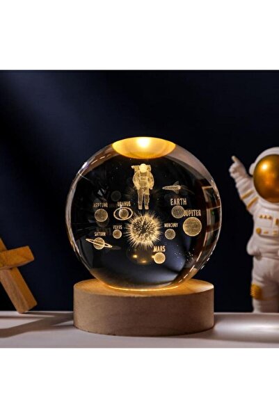 SUME Led Işıklı Kristal Astronot Gezegen Küre 3d Güneş Sistemi Topu Ev Ofis D...