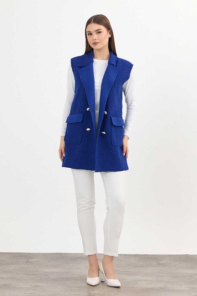 Rays 3016A Saks Blue Boucle Vest - Button Detail
