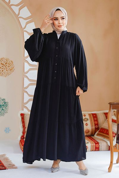 Neva Style فستان حجاب أسود بطيات بطيات 20612S
