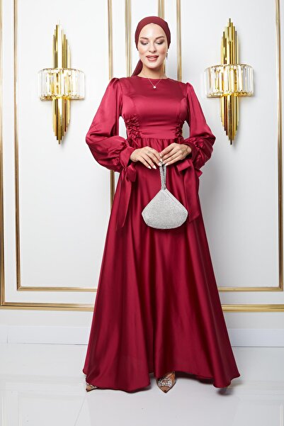 Olcay Vínové večerní šaty s hidžábem – s krajkou, zavazování rukávem, rozšířené 1673