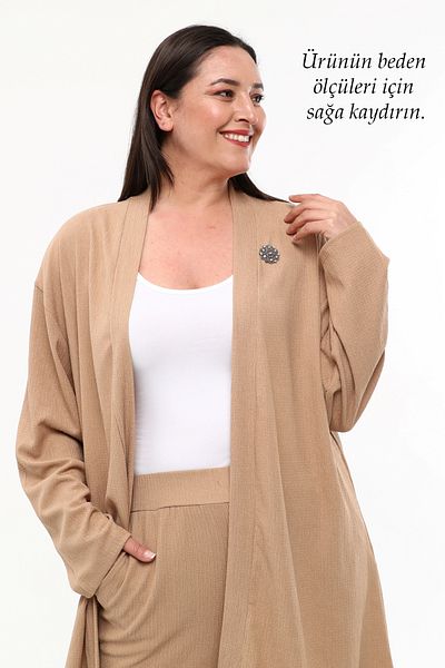 Laden Set de două piese cardigan cu pantaloni din țesătură răsucită de primăvară pentru femei de mărime mare
