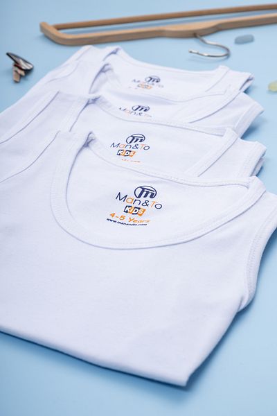 MAN&TO 4-Piece Boy's White Lycra Tank Top (95% Cotton, 5% Licra)