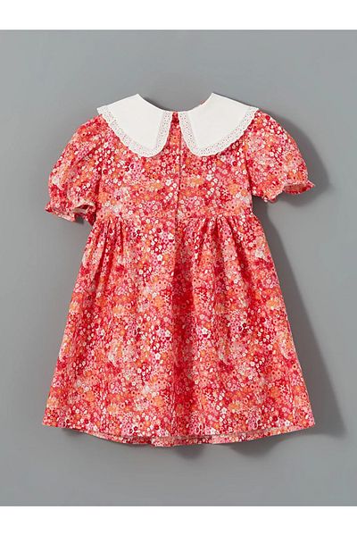 LC Waikiki Lcw Kids Red Floral Linen Blended Girl's Dress