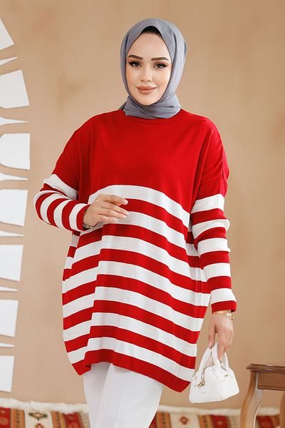 Neva Style سترة تونيك مخططة باللون الأحمر - 5325K