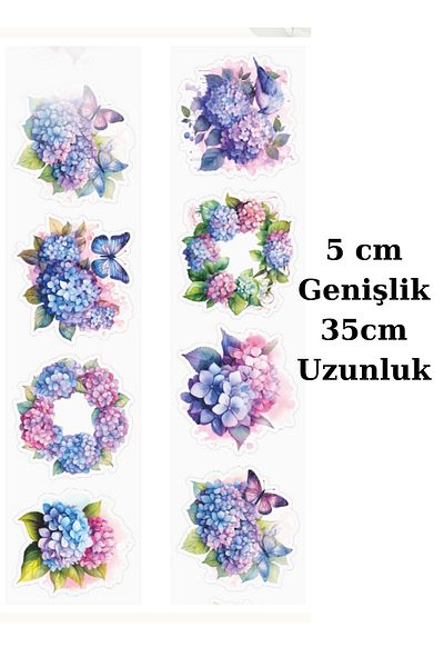 Mona Craftist Purple Transparent Floral Sticker - Cut Tape, 5X35Cm, Scrapbook Bullet Journal Agenda Hydrangea